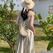 蝴蝶结斜挎草编包新款 编织包单肩包女森系手提菜篮子包度假沙滩包