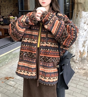 韩代oil 休闲百搭复古费尔岛立领毛衣针织氛围感女宽松显瘦慵懒