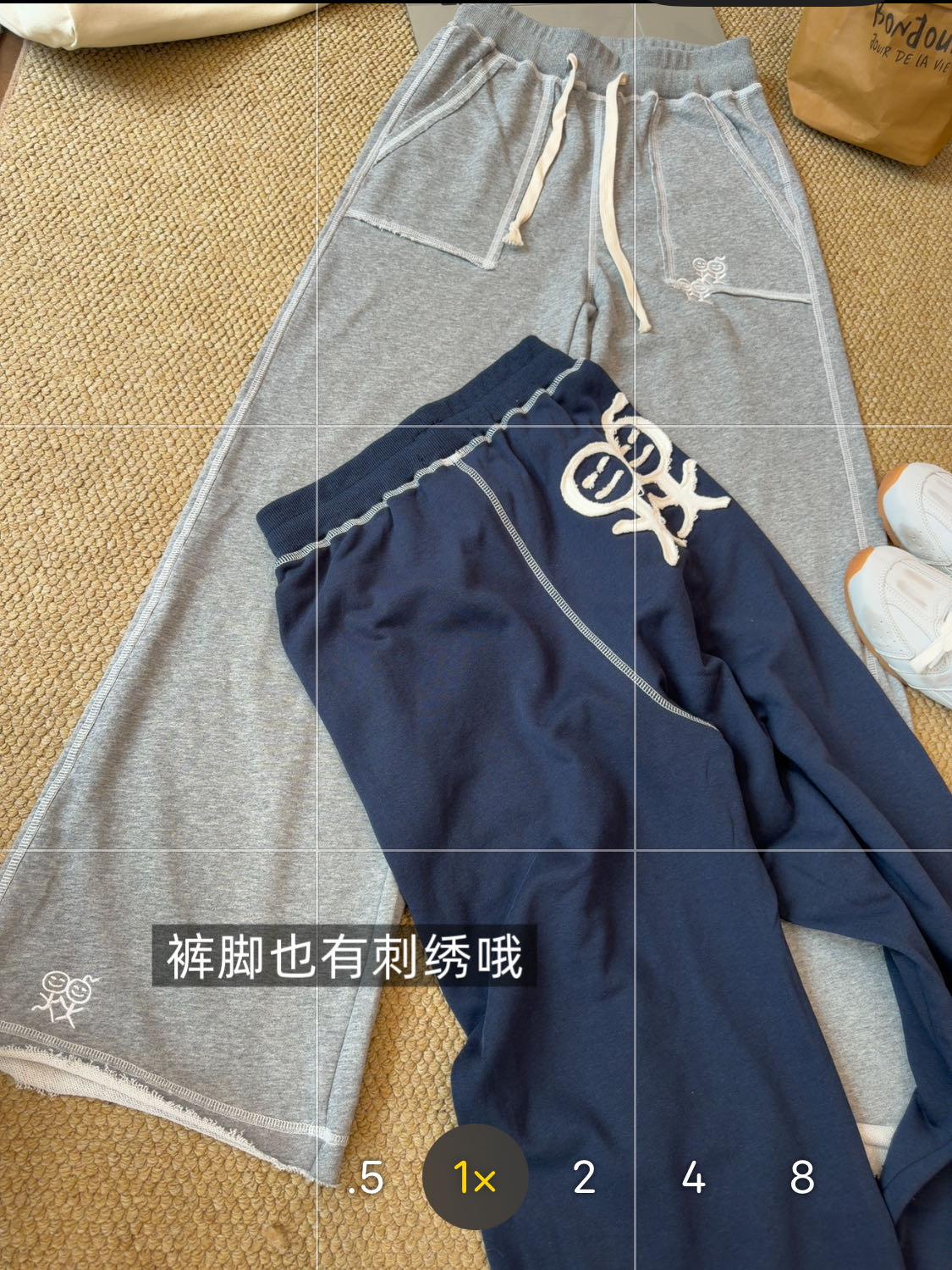 韩单-火柴人裤子字母刺绣松紧腰休闲裤女宽松显瘦百搭长裤图片