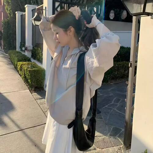 韩代抽绳半拉链立领显瘦外套女