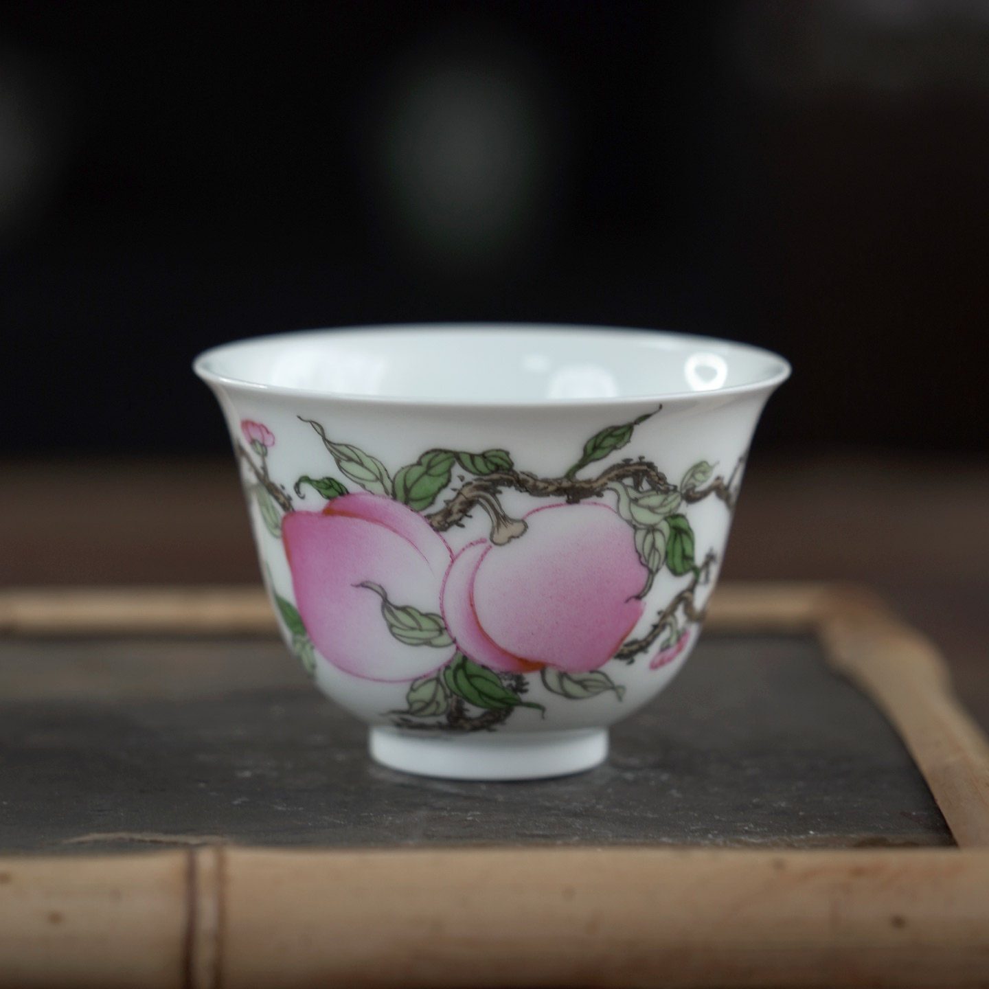 景德镇陶瓷全手工手绘粉彩寿桃中式复古茶杯家用主人杯品茗杯单杯