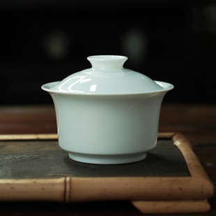 景德镇高温陶瓷茶具全手工仿古青白釉两才马蹄盖碗茶碗家用泡茶器