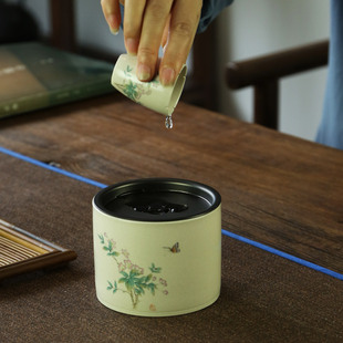 中式 草木灰釉陶瓷有盖建水水洗茶洗茶渣斗功夫茶具茶道配件茶水桶