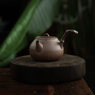 粗陶侧把壶复古侘寂风泡茶壶手工薄胎壶可养老岩泥卡盖单壶工夫壶