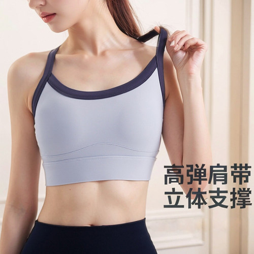 防震美背运动内衣无袖健身上衣速干一体式跑步训练健身衣瑜伽服女