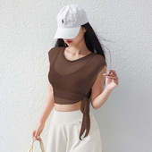 网纱一体运动上衣速干健身罩衫 女无袖 夏 短袖 两件套瑜伽服2026新款