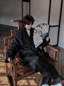 新中式提花黑色西装外套男双排扣西服套装一套休闲裤潮H2091P200