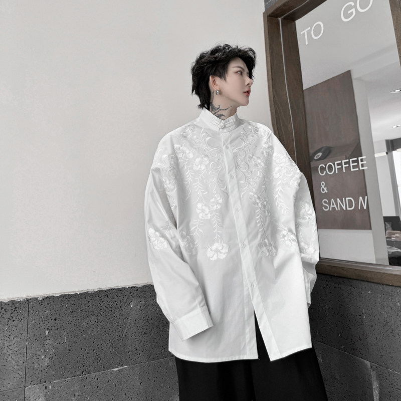 网红设计师款宽松重工艺刺绣衬衣男女高级感衬衫潮流H2196P125,男装衬衫,星座1114（原A254）