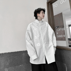 网红设计师款宽松重工艺刺绣衬衣男女高级感衬衫潮流 H2196 P125图片