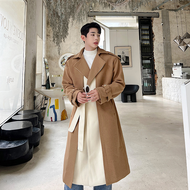 冬季韩撞色中长款毛呢大衣男设计感呢子外套高级感潮H1796P195，男装毛呢大衣，星座1114（原A254）