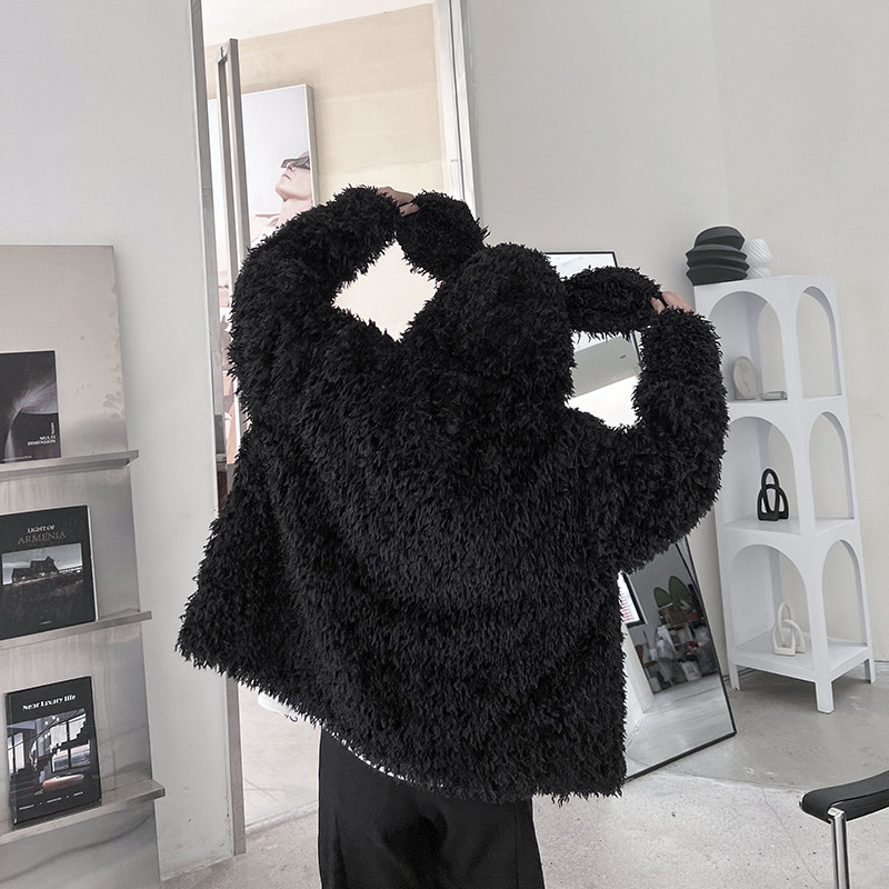 ins网红大连帽短款宽松兔耳朵毛绒绒外套男女同款上衣H2027P135,男装夹克,星座1114（原A254）
