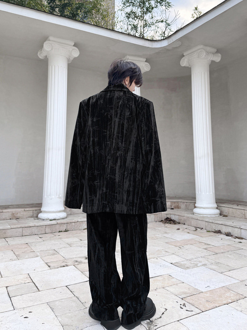 新中式丝绒竹节压花西服套装男西装外套长裤两件套潮H2090P220,男装西服套装,星座1114（原A254）