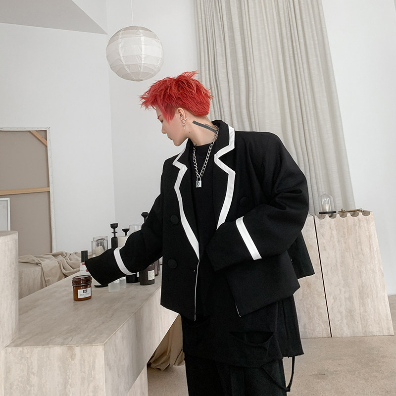 ins明星同款小众黑白拼接撞色西装外套高级设计感西服H1718P125,男装西服,星座1114（原A254）