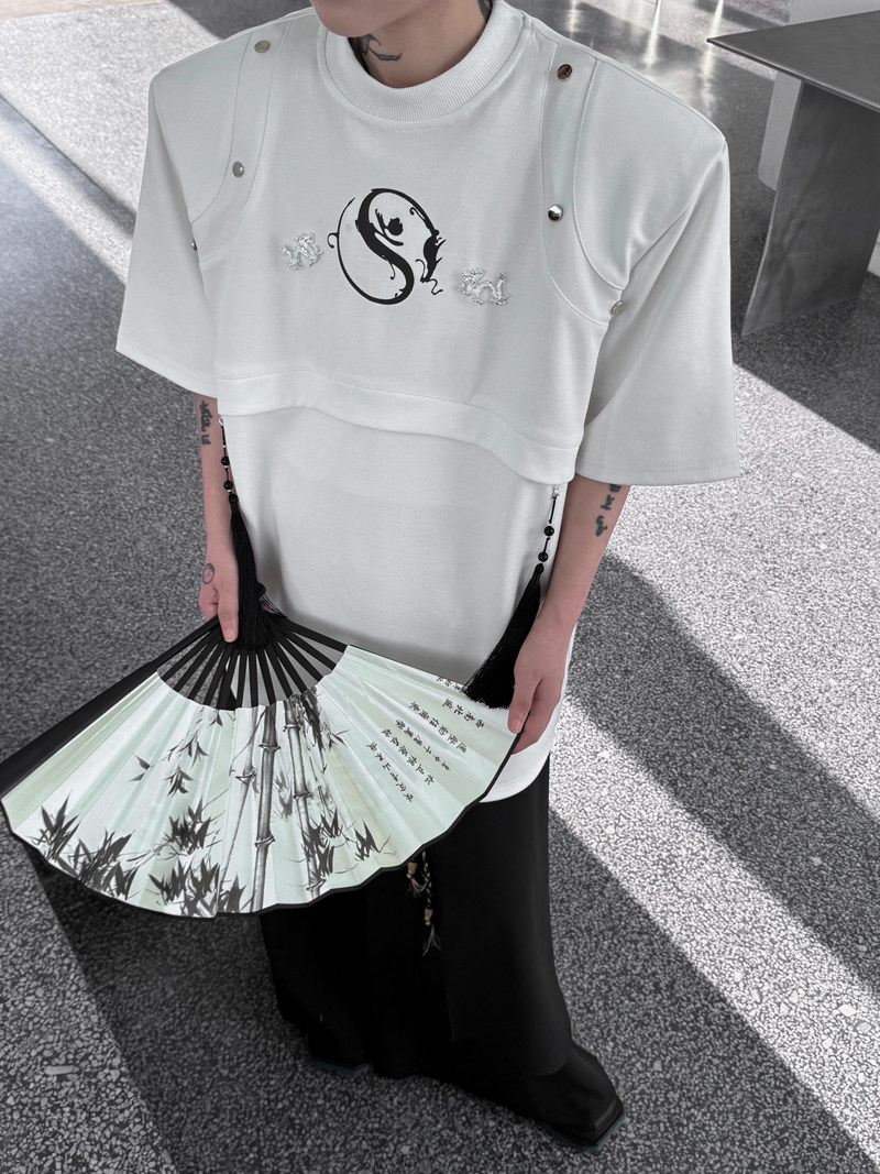 新中式风设计师款短袖T恤男金属铆钉流苏体恤潮牌H8005P80,男装T恤,星座1114（原A254）