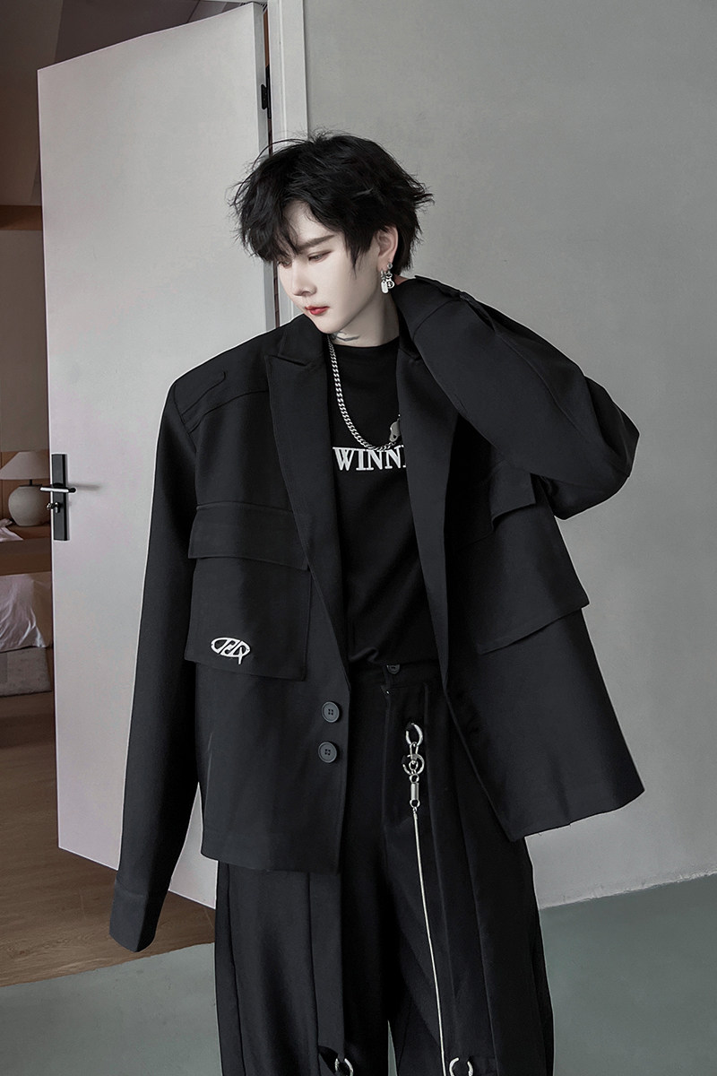 ins小众高级感短款西服立体口袋金属扣装饰西装外套男H1994P130,男装西服,星座1114（原A254）