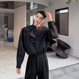 法式气质设计感立领长袖衬衣男宽松发型师衬衫韩版潮牌H2088P75，男装衬衫，电商A254