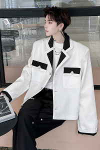ins网红博主小香风黑白拼接西装外套男中性高级感西服 H1772 P125图片
