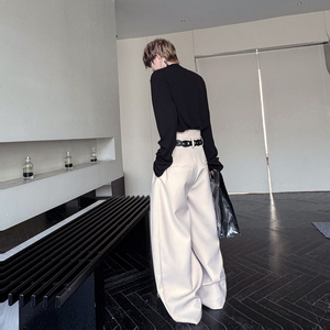 设计感西裤廓形立体褶皱阔腿裤休闲弯刀裤直筒长裤男女H2269 P90图片