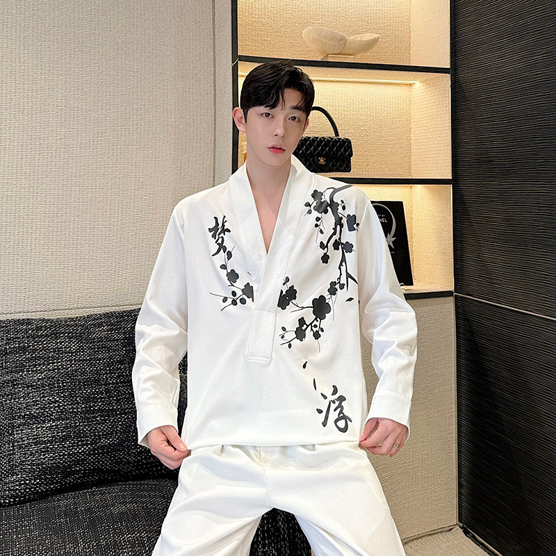 新中式男装小众高级感印花衬衫男设计感长袖衬衣韩版潮H2166P80,男装衬衫,星座1114（原A254）