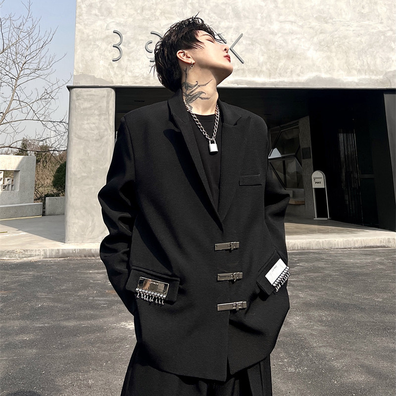 ins网红小众高级感西装个性设计感重金属铁扣装饰西服H1601P150,男装西服套装,星座1114（原A254）