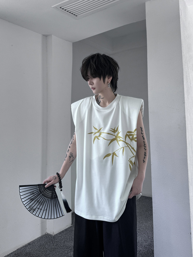新中式夏季无袖垫肩背心男风套头坎肩休闲T恤潮流H2121P55,男装背心/马甲,星座1114（原A254）