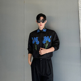 小众刺绣植物花卉长袖衬衫男女设计感网红衬衣韩版潮H2170P105，男装衬衫，星座1114（原A254）