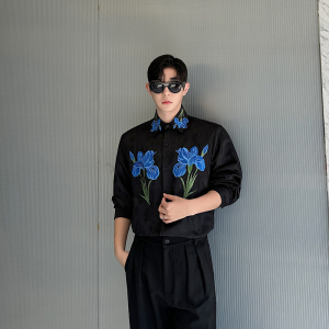 小众刺绣植物花卉长袖衬衫男女设计感网红衬衣韩版潮 H2170 P105,男装衬衫,星座1114（原A254）