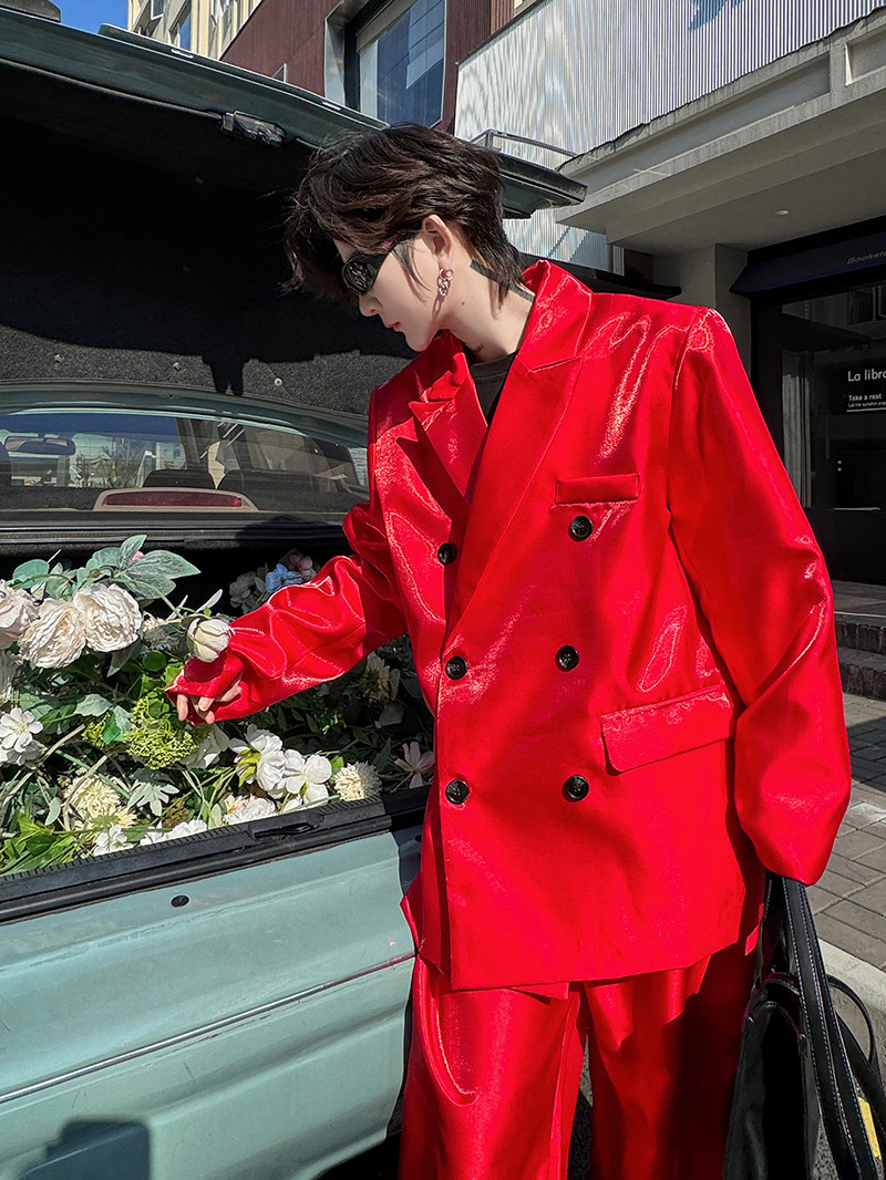 设计感小众红色西服套装高级感上衣oversize西装外套男H2106P200,男装西服套装,星座1114（原A254）