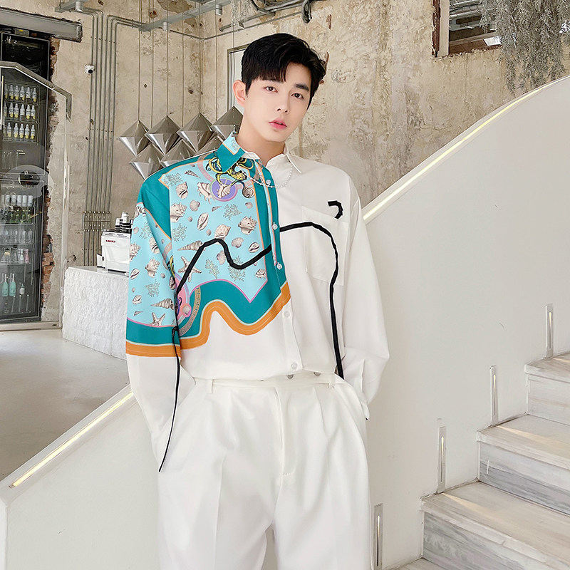 小众垂感冰丝网红衬衫男韩版高级感轻奢不规则织带衬衣H1215P80，男装衬衫，星座1114（原A254）