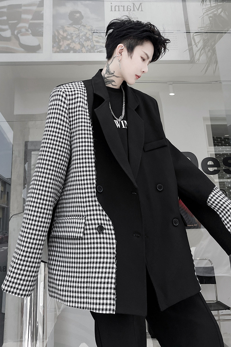 ins明星同款西服高级感设计师款小香风拼接西装外套男H1736P125,男装西服,星座1114（原A254）