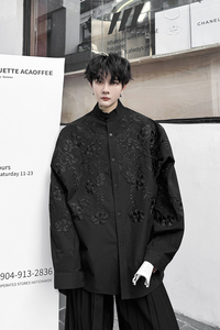 网红设计师款宽松重工艺刺绣衬衣男女高级感衬衫潮流 H2196 P125图片