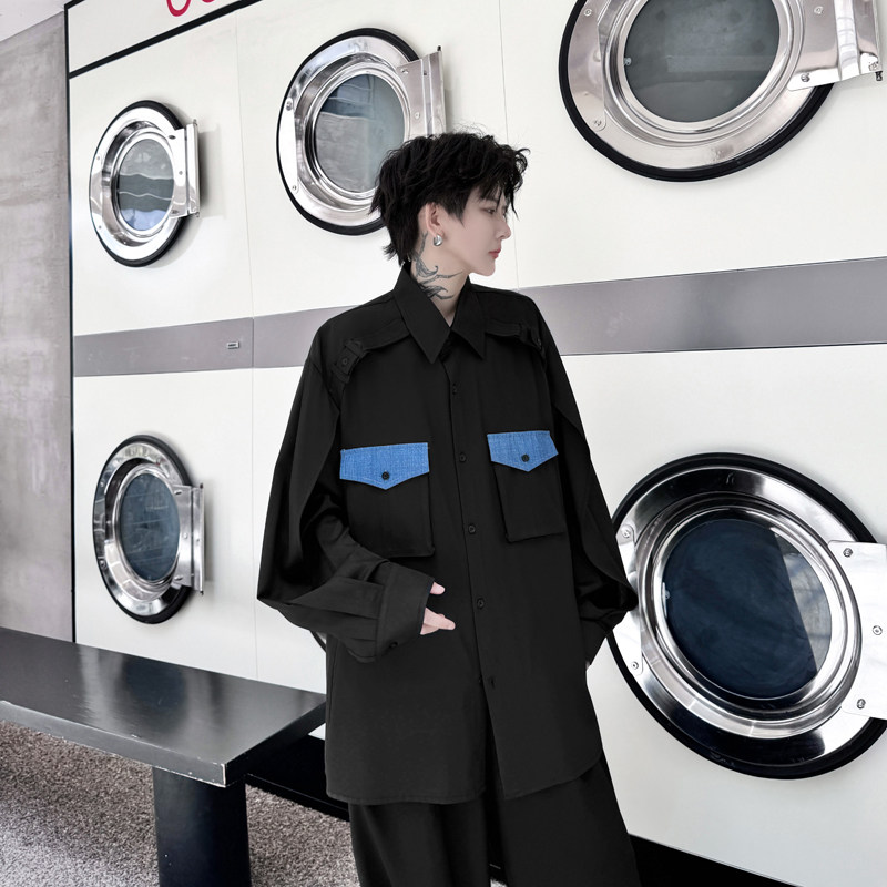 设计感小众痞帅长袖衬衫男女撞色高级感衬衣上衣潮流H2192P85,男装衬衫,星座1114（原A254）