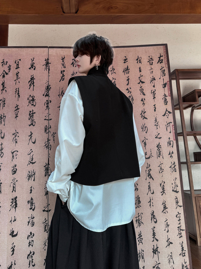 新中式山本风无袖坎肩盘扣马甲男女同款马夹发型师马褂H2097P90,男装背心/马甲,星座1114（原A254）