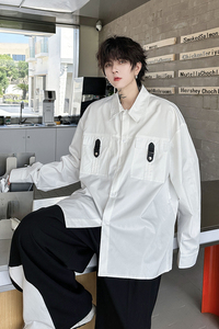 ins网红高级感皮袢撞色长袖衬衫男设计感小众潮流衬衣 H2059 P75图片