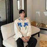 小众刺绣植物花卉长袖衬衫男女设计感网红衬衣韩版潮H2170P105，男装衬衫，星座1114（原A254）