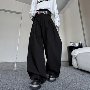 设计感西裤廓形立体褶皱阔腿裤休闲弯刀裤直筒长裤男女H2269 P90图片