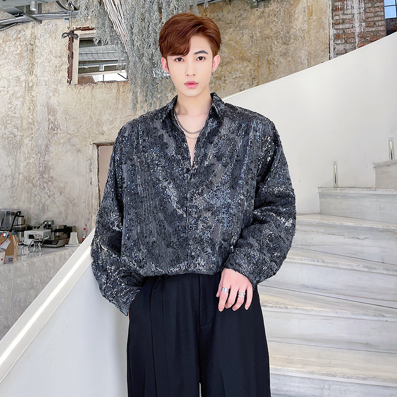 2021重工艺夜店亮片珠片衬衣男装个性演出表演服衬衫男H1102,男装衬衫,星座1114（原A254）