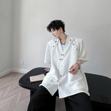 新中式金属扣小众西装男短袖设计感上衣夏季半袖西服H8018P125，男装西服，星座1114（原A254）