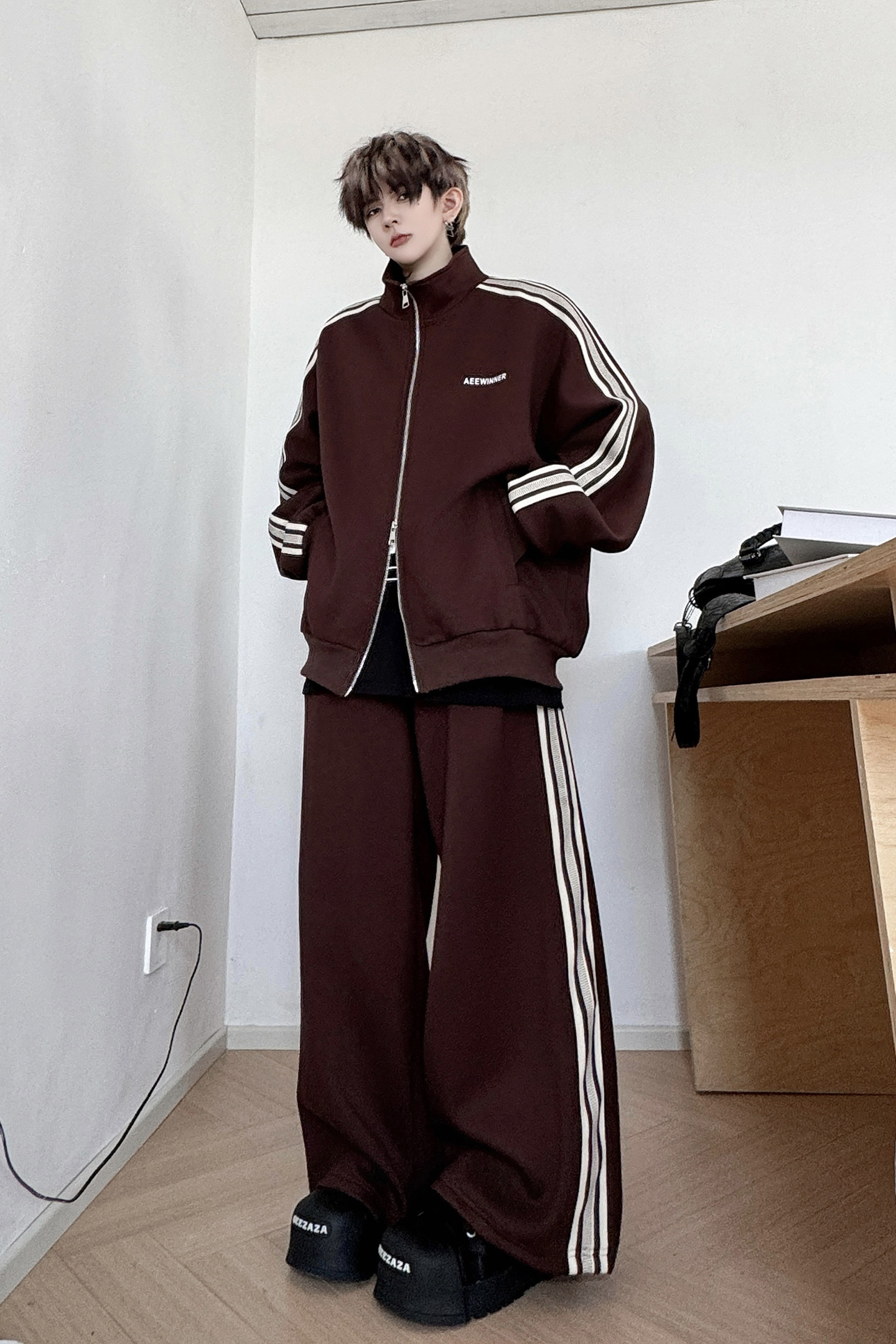 美式复古拼接运动开衫套装男女宽松休闲外套潮流H2275P240,男装休闲套装,星座1114（原A254）