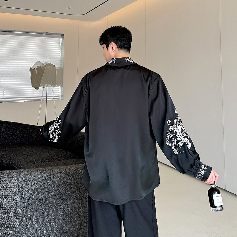 刺绣宽松型长袖修身金属袖扣衬衫小众套装家居服衬衫男士春秋衬衣,男装衬衫,星座1114（原A254）