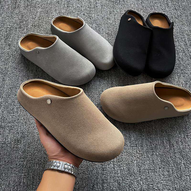 夏季男款半拖勃肯鞋勃肯拖鞋外穿办公室一脚蹬男士包头软底老钱风