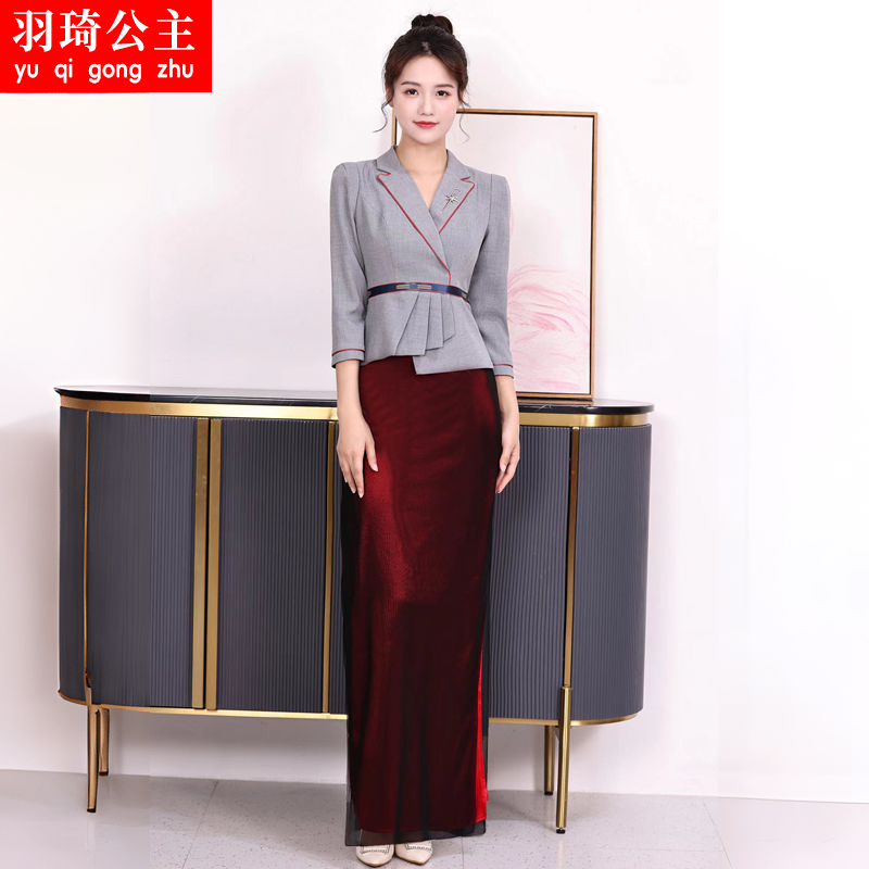 秋冬KTV会所公主服dj工作制服酒店迎宾夜场长裙女套装服务员时尚