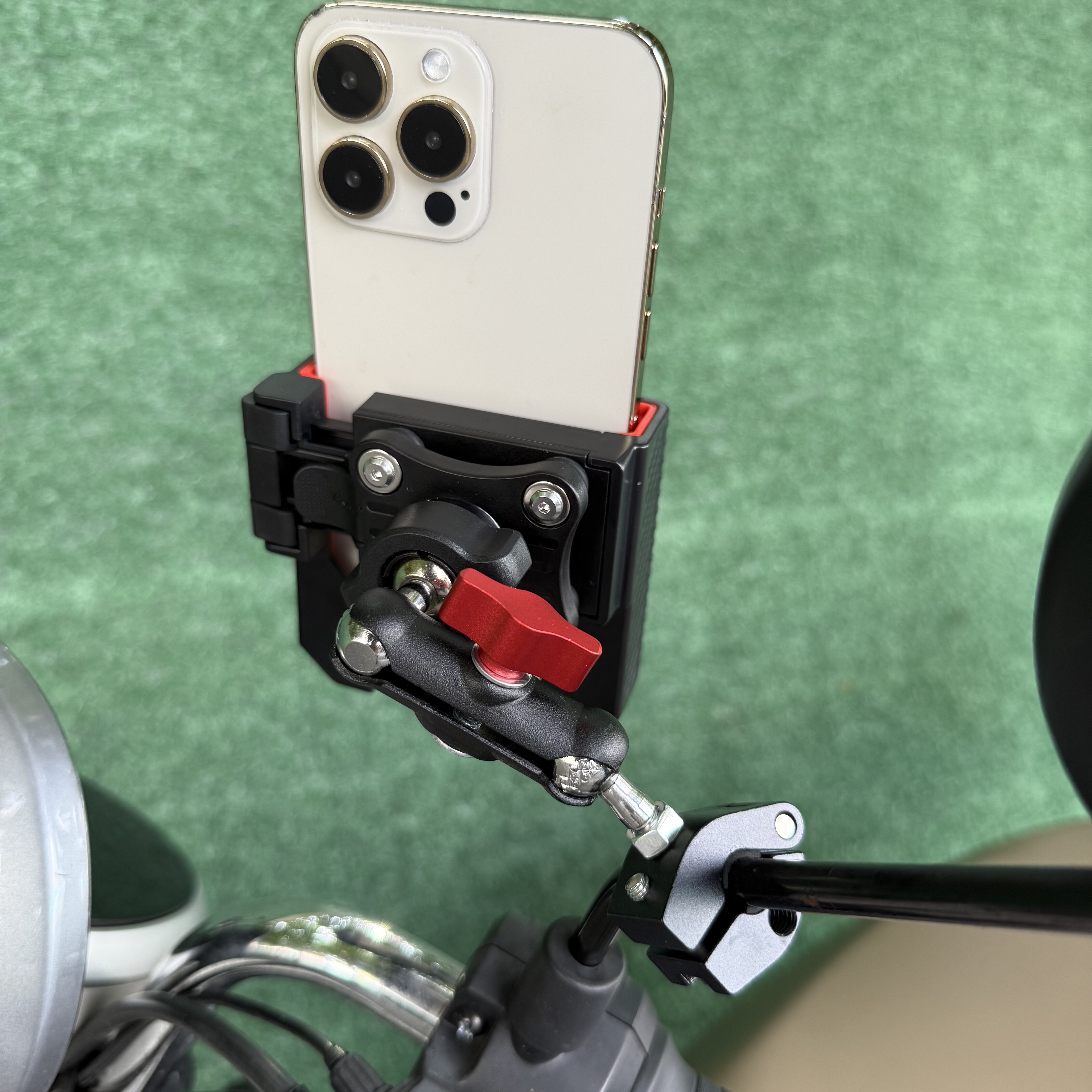 电动车免拆后视镜手机支架铝合金固定夹360豌豆荚减震手机夹快拆