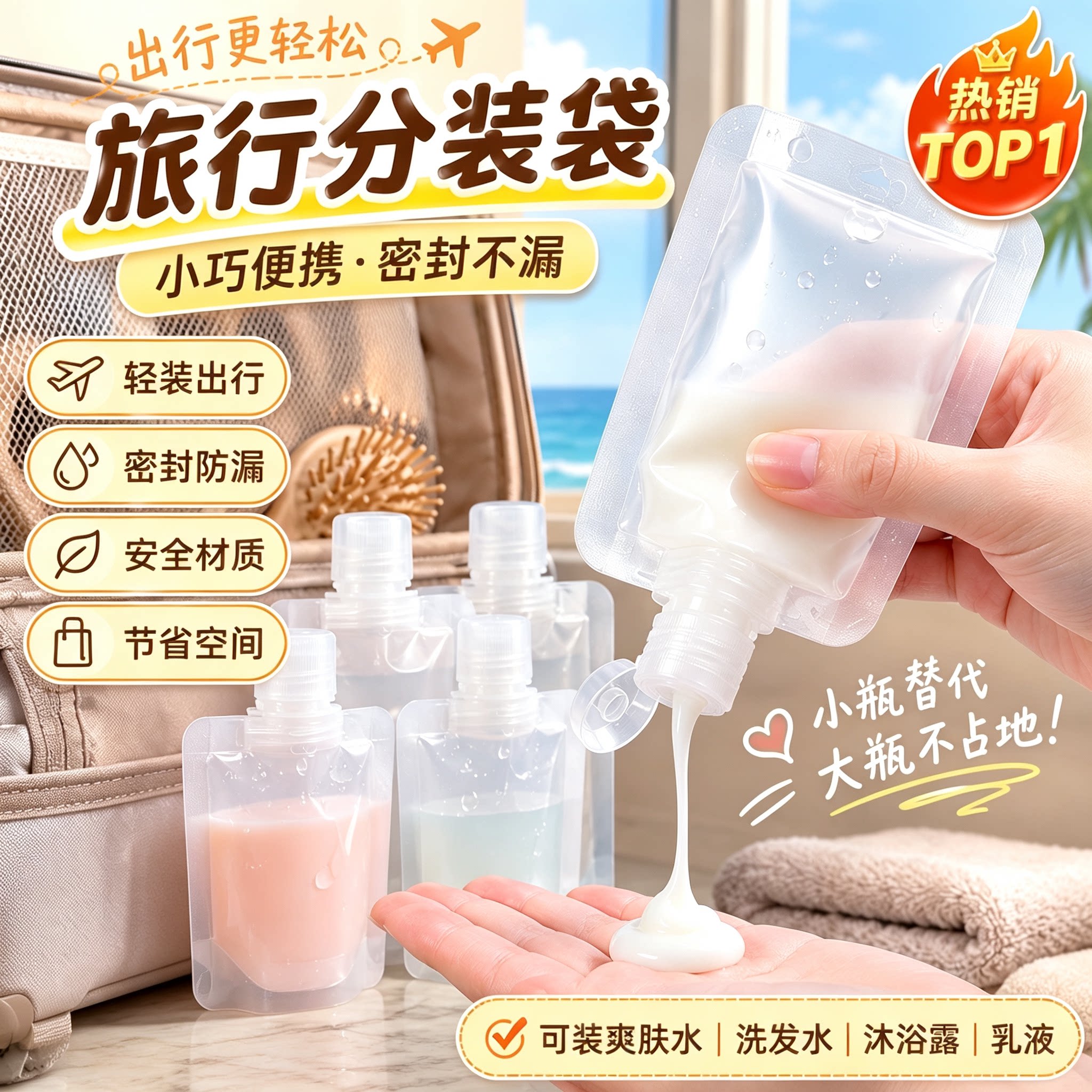 旅行便携洗漱化妆分装瓶袋套装