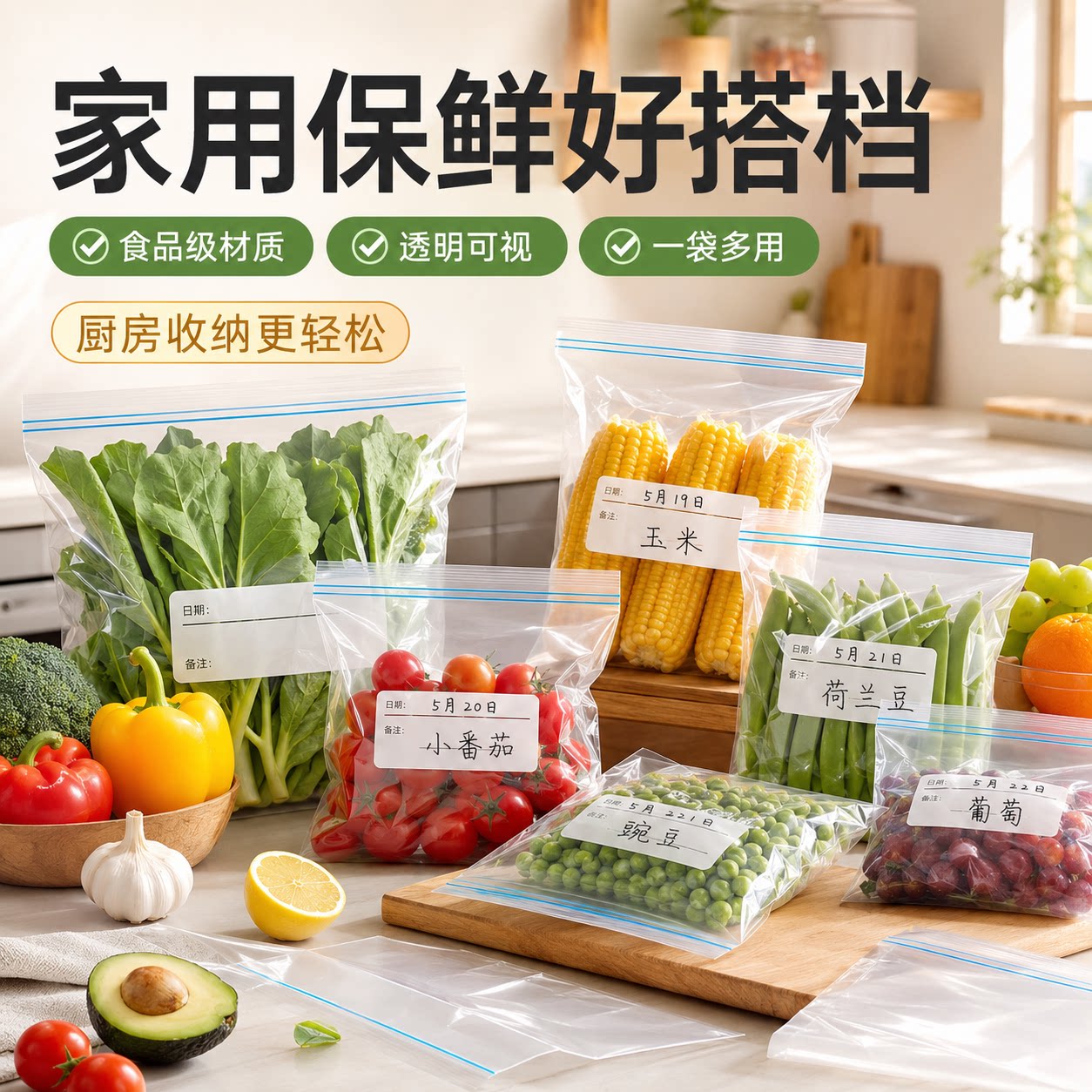 冰箱专用拉链密封保鲜袋食品级加厚自封袋食材分装防潮收纳袋