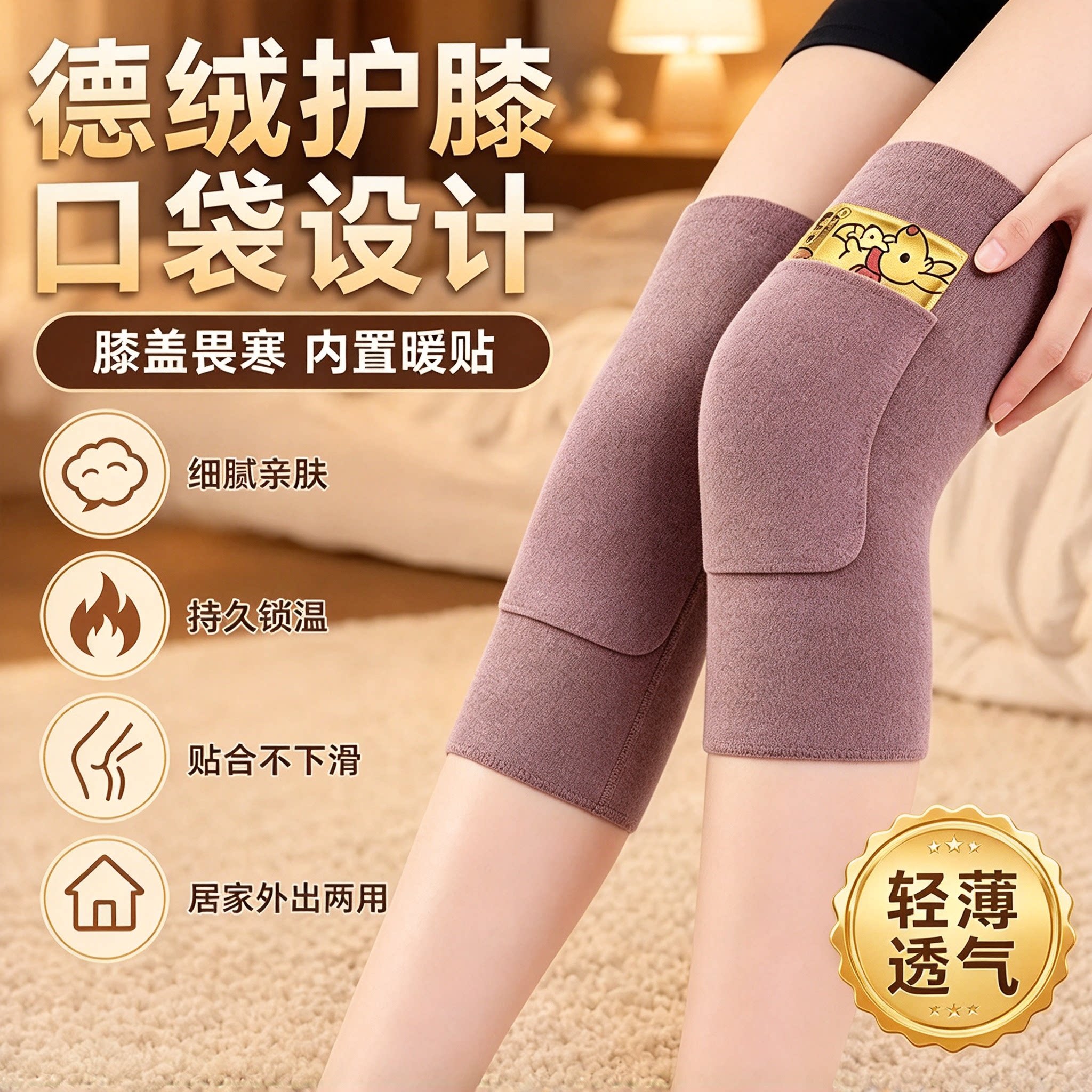 德绒加厚口袋式保暖护膝