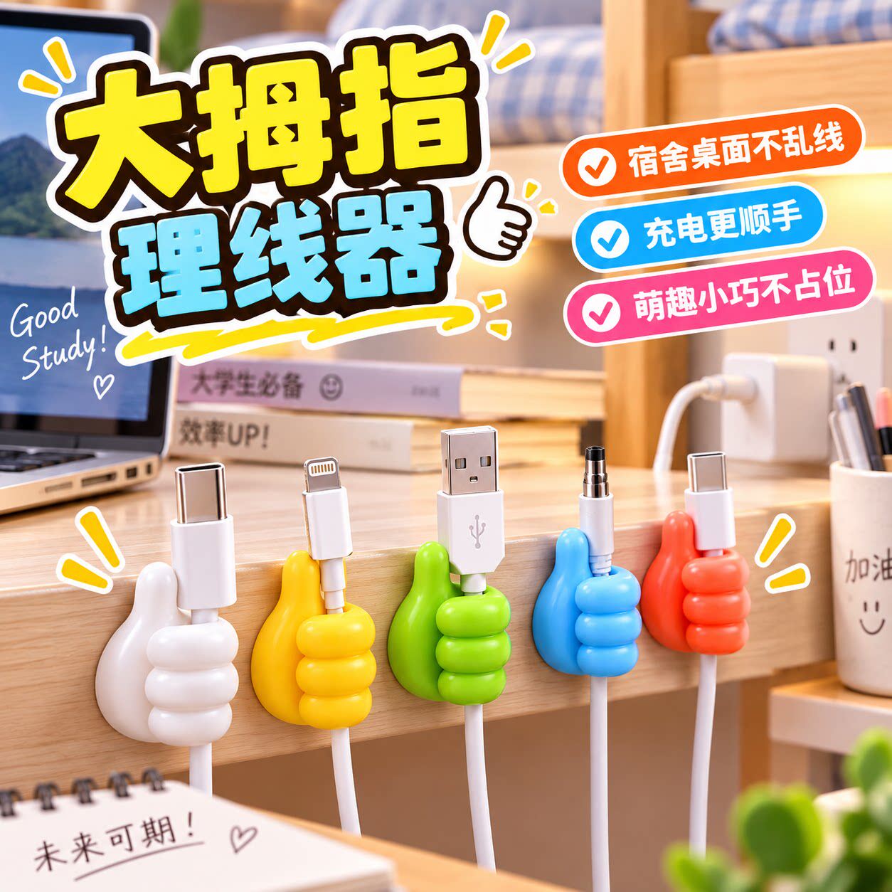 强力粘胶免打孔大拇指挂钩理线器