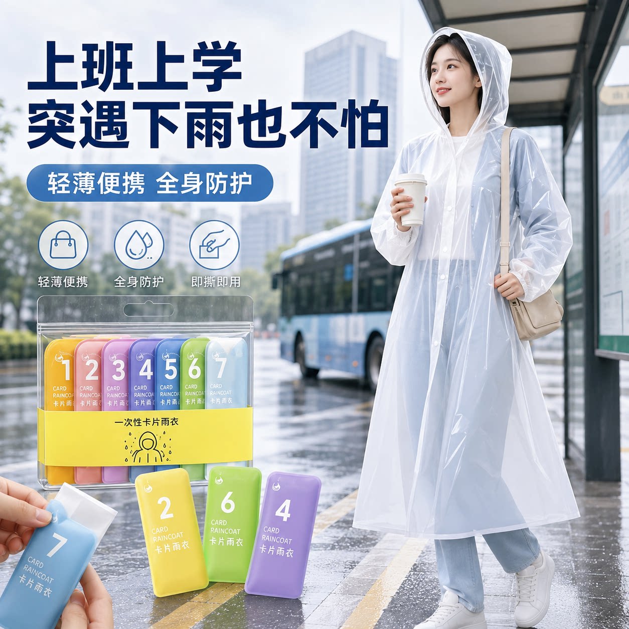 便携式长款卡片一次性雨衣加厚防暴雨男女儿童户外登山旅游雨披