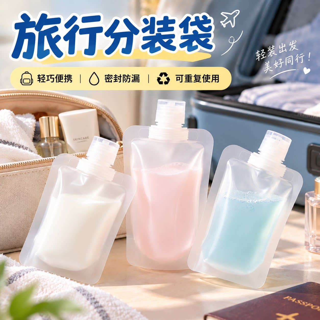旅行分装袋洗面奶洗发水沐浴露分装瓶旅游液体化妆洗漱品便携套装