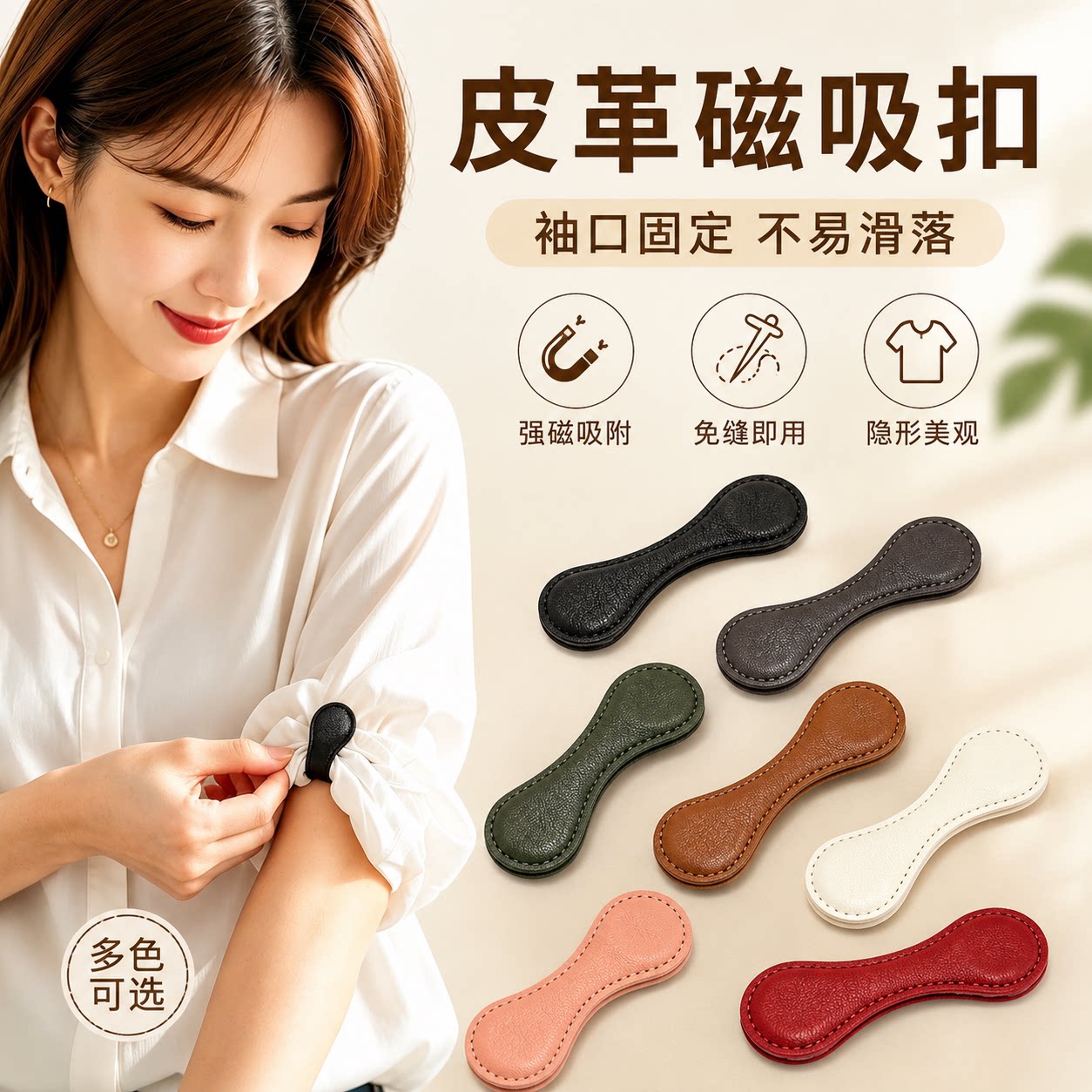 复古皮革磁吸袖口衬衫挽边通用